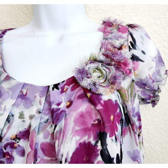Sunny Leigh Purple Multicolor Floral Print Top PP SP Lined Material Flowers Soft - Picture 2 of 5